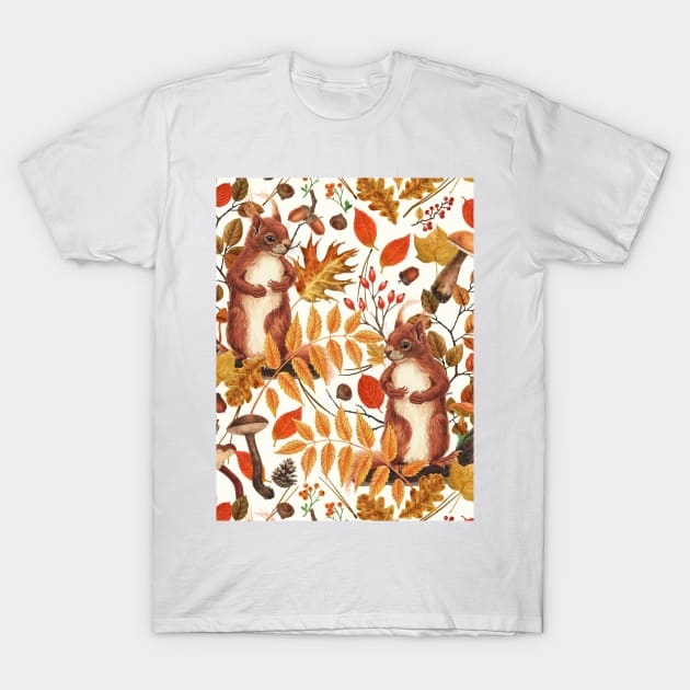 Autumn squirrels and autumnal flora on off white T-Shirt by katerinamk